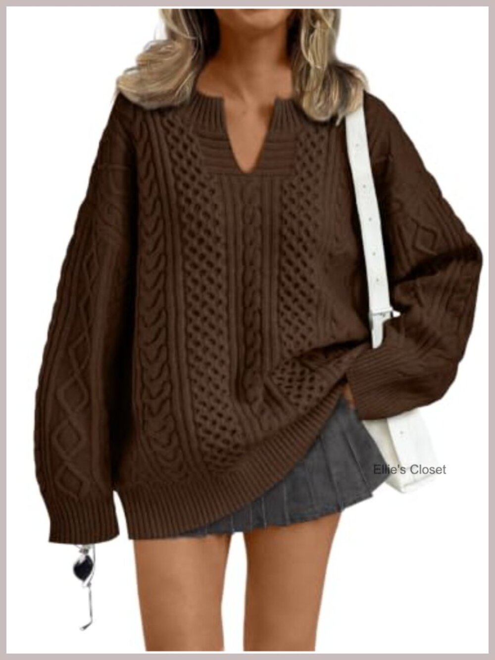 Oversized Cable Knit V-Neck Sweater for Women Fall Winter Pullover